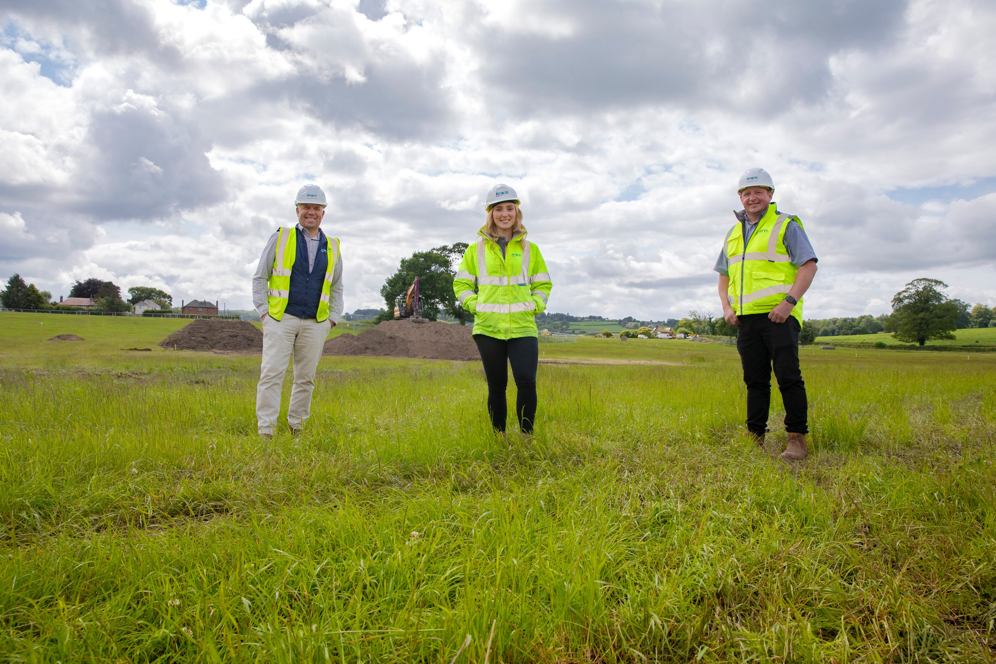 1. Start of works Dol Derwen Pictured from left; John Wilson; construction manager, Jess Phillips; heath and safety Manager and Geraint Anderson; site manager