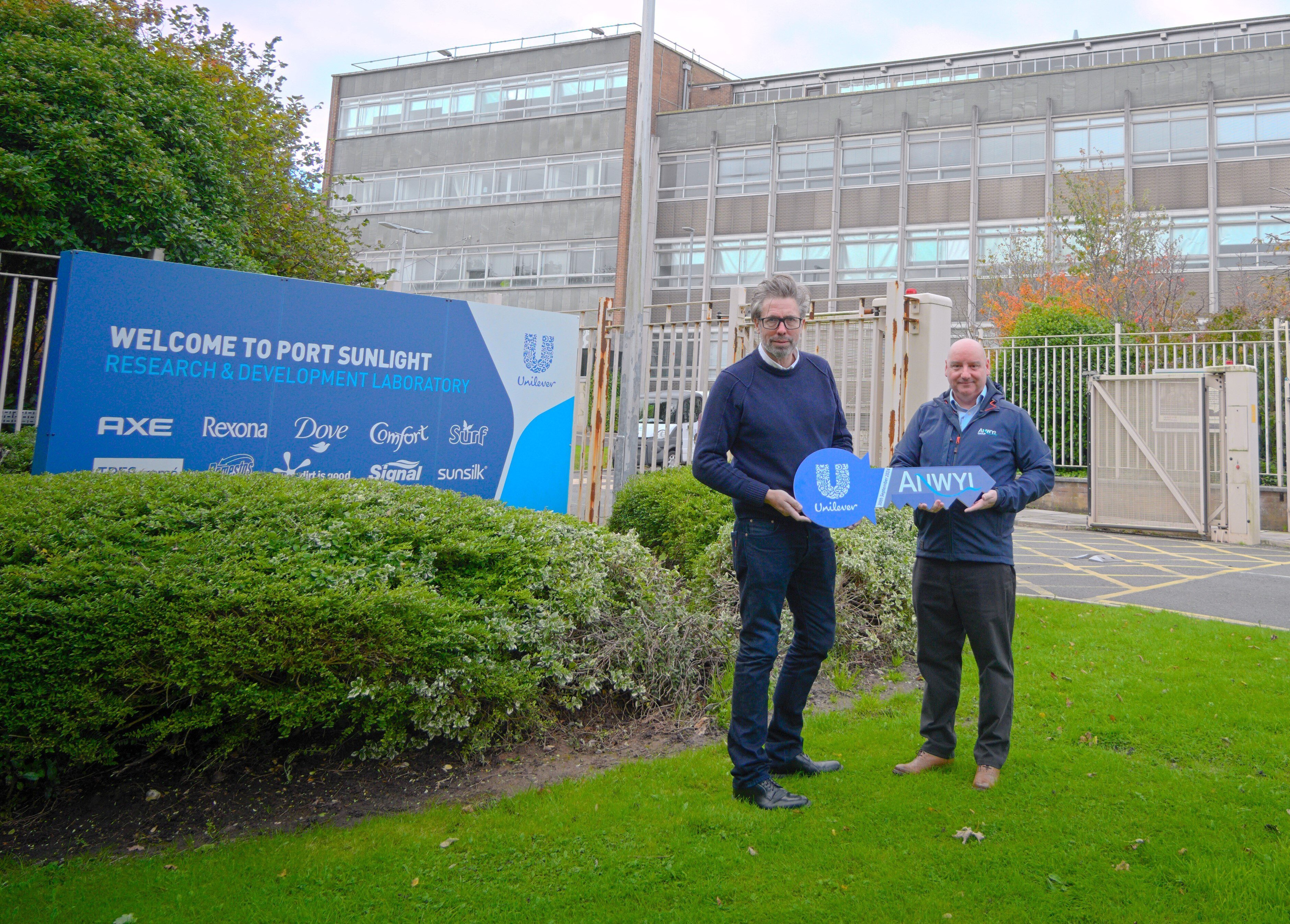 Cameron Jones, site lead at Unilever Research & Development Port Sunlight, with Phil Dolan, chief operating officer for Anwyl Homes, at the location for the new development in Bebington, Wirral