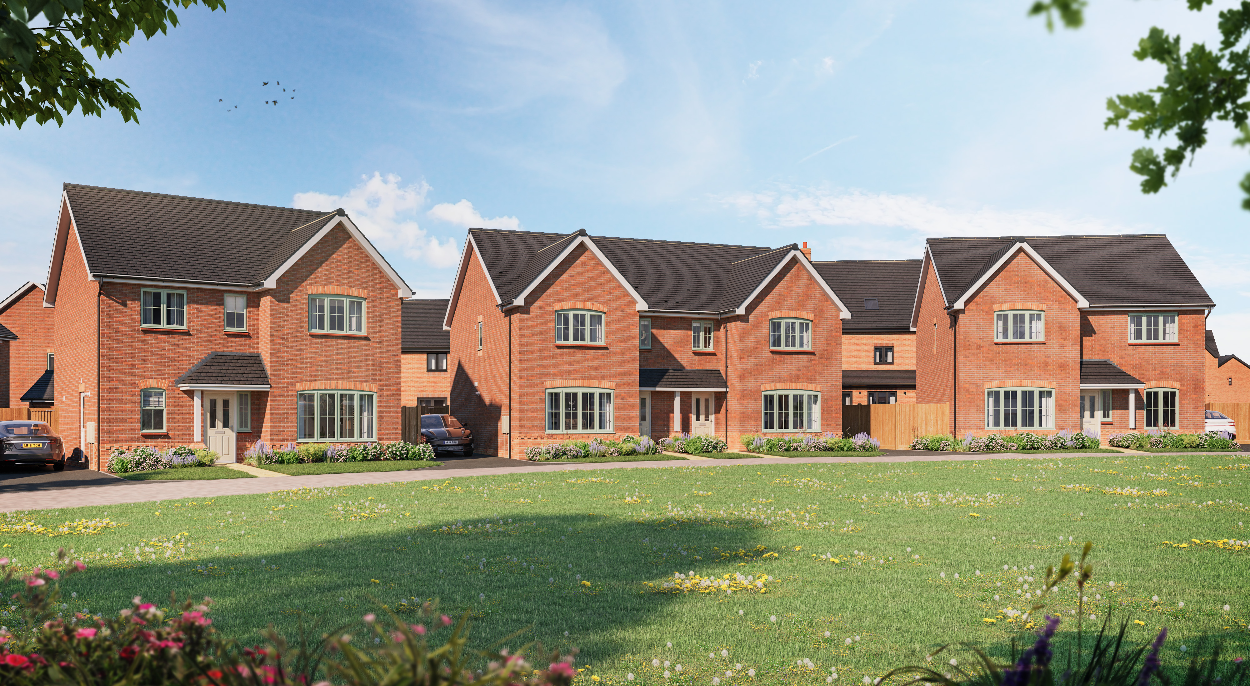 A computer-generated image of the homes at Elmy Fields.