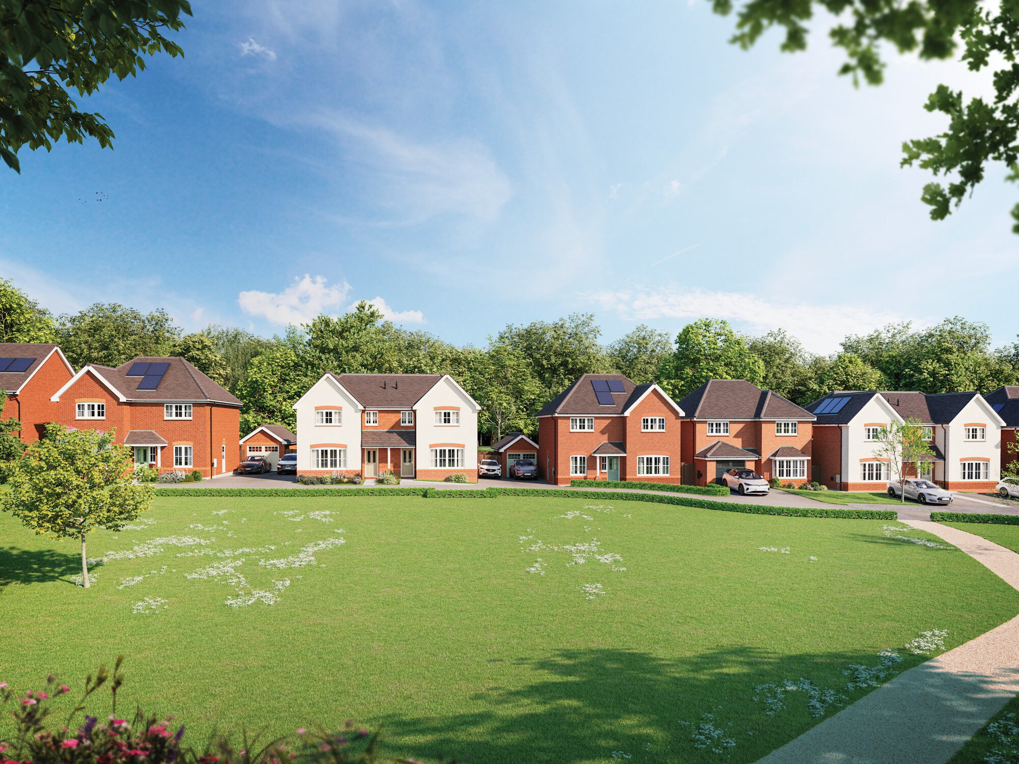 A computer-generated image of the new homes at Five Oaks in Shrewsbury 